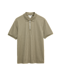 Cotton Rich Jacquard Zip Up Polo Shirt