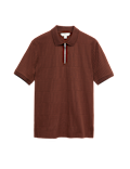 Cotton Rich Jacquard Zip Up Polo Shirt