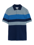 Pure Cotton Double Knit Striped Polo Shirt