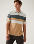 Pure Cotton Double Knit Striped Polo Shirt
