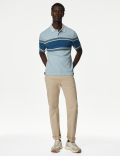 Pure Cotton Striped Double Knit Polo Shirt