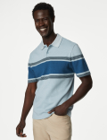 Pure Cotton Striped Double Knit Polo Shirt