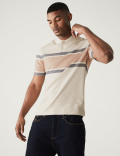 Pure Cotton Striped Double Knit Polo Shirt