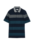 Pure Cotton Double Knit Striped Polo Shirt