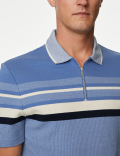 Pure Cotton Double Knit Striped Polo Shirt