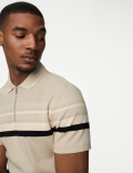 Pure Cotton Double Knit Striped Polo Shirt