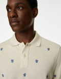Pure Cotton Embroidered Leaf Polo Shirt