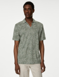 Pure Linen Leaf Print Polo Shirt