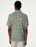 Pure Linen Leaf Print Polo Shirt