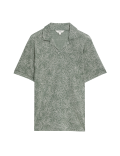 Pure Linen Leaf Print Polo Shirt
