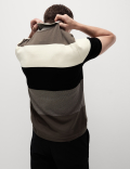 Pure Cotton Colour Block Half Zip Polo