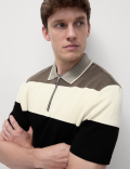 Pure Cotton Colour Block Half Zip Polo