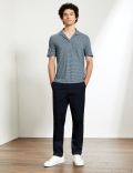 Cotton And Linen Striped Open Collar Polo Shirt