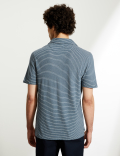 Cotton And Linen Striped Open Collar Polo Shirt