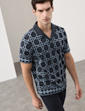 Pure Cotton AOP Geo Revere Jacquard Polo