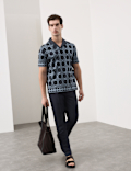 Pure Cotton AOP Geo Revere Jacquard Polo