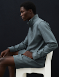 Pure Cotton Drop Needle Striped Half Zip Jacket