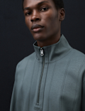 Pure Cotton Drop Needle Striped Half Zip Jacket