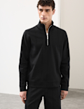 Pure Cotton Textured Striped Half Zip Jacket