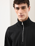 Pure Cotton Textured Striped Half Zip Jacket