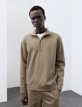 Pure Cotton Drop Needle Striped Half Zip Jacket