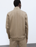 Pure Cotton Drop Needle Striped Half Zip Jacket