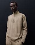 Pure Cotton Drop Needle Striped Half Zip Jacket