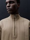 Pure Cotton Drop Needle Striped Half Zip Jacket