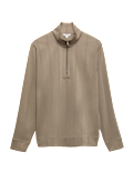 Pure Cotton Drop Needle Striped Half Zip Jacket