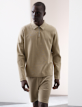 Cotton Rich Waffle Half Zip Long Sleeve Top