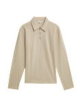 Cotton Rich Waffle Half Zip Long Sleeve Top