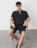 Pure Cotton Vertical Pointelle Polo Shirt