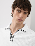 Pure Cotton Vertical Pointelle Polo Shirt