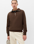 Cotton Rich Textured Half Zip Jumper