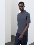 Pure Cotton Textured Jacquard Button Polo Shirt