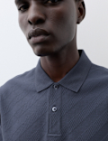 Pure Cotton Textured Jacquard Button Polo Shirt