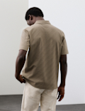Pure Cotton Textured Jacquard Button Polo Shirt
