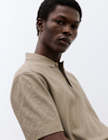 Pure Cotton Textured Jacquard Button Polo Shirt