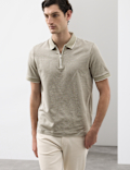 Pure Supima&reg; CottonJacquard Zip Up Polo Shirt