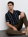 Cotton Rich Piped Stripe Knitted Polo Shirt