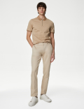 Pure Cotton Textured Half Zip Polo Shirt