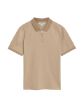 Pure Cotton Textured Half Zip Polo Shirt