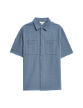 Cotton Blend Short Sleeve Over Shirt