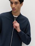 Cotton Blend Pique Bomber Jacket