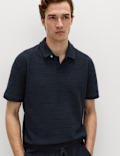 Cotton Rich Notch Neck Boucle Polo Shirt