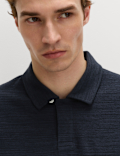Cotton Rich Notch Neck Boucle Polo Shirt