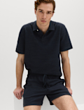 Cotton Rich Notch Neck Boucle Polo Shirt