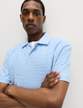 Cotton Rich Notch Neck Boucle Polo Shirt