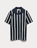 Cotton Rich Striped Seersucker Polo Shirt