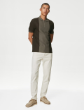 Pure Cotton Half Zip Colour Block Polo Shirt